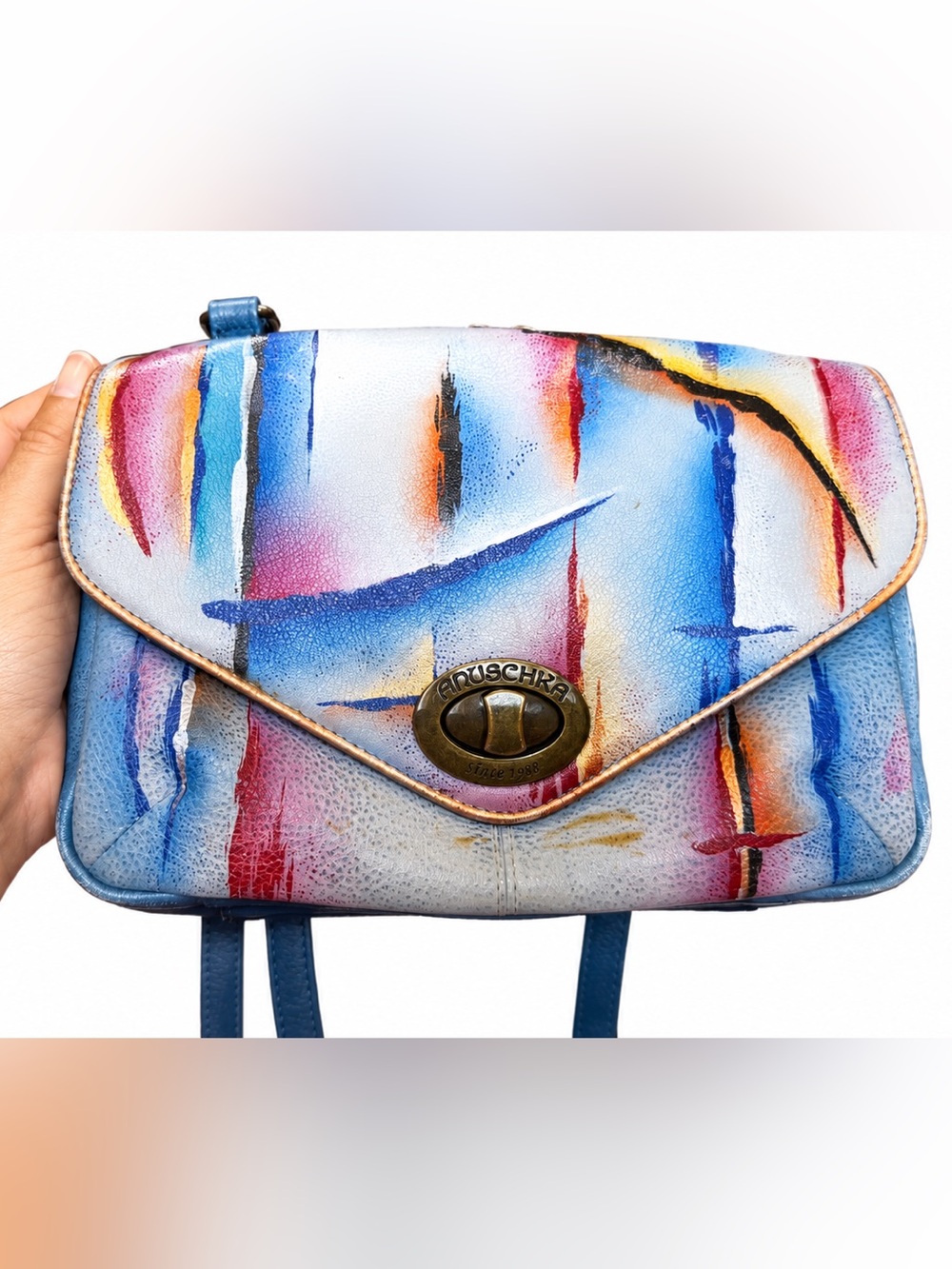 Anuschka Hand Painted Genuine Leather Abstract Art Crossbody Bag